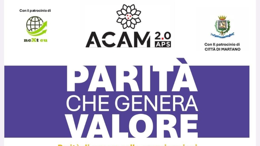 MARTANO. "PARITÀ CHE GENERA VALORE": QUESTA SERA L'INCONTRO PUBBLICO SULLA PARITÀ DI GENERE NELLE ORGANIZZAZIONI Martano