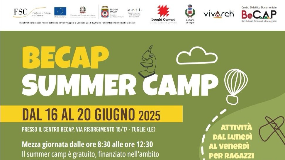 BeCAP Summer Camp: a Tuglie un'estate tra archeologia, scienza e natura per i più giovani Tuglie